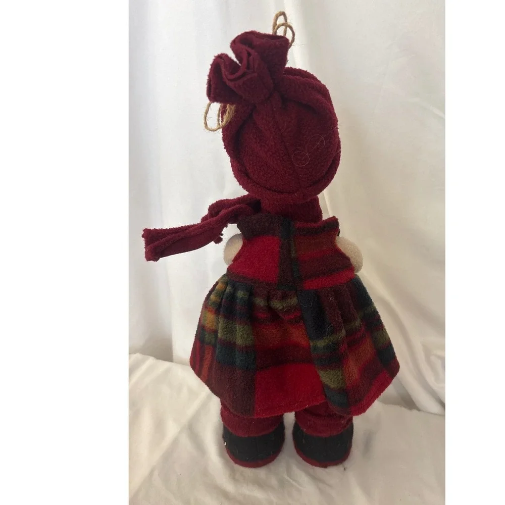 Elements Snowgirl Plush Girl 18in Red Plaid Jumper Scarf Winter Holiday Decor
